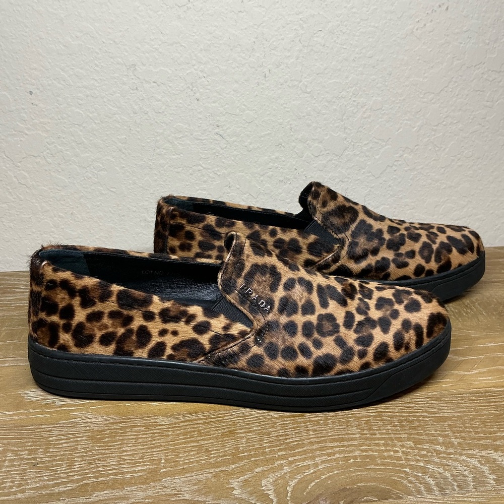 Prada Leopard Print Calf Hair Slip-On Loafer Size 37.5 (US 7.5)